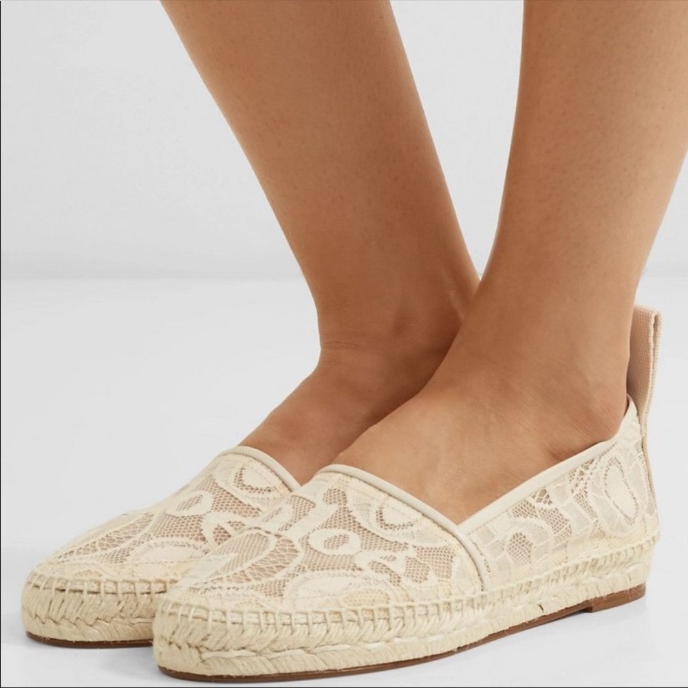 CHLOE Lace Espadrille Flat Shoes Ivory Size 39 / 9 NEW
